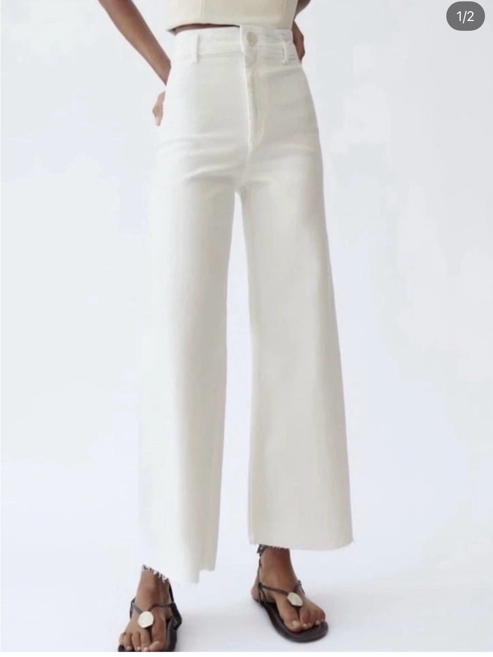 Zara High-Rise White Wide-Leg Jeans